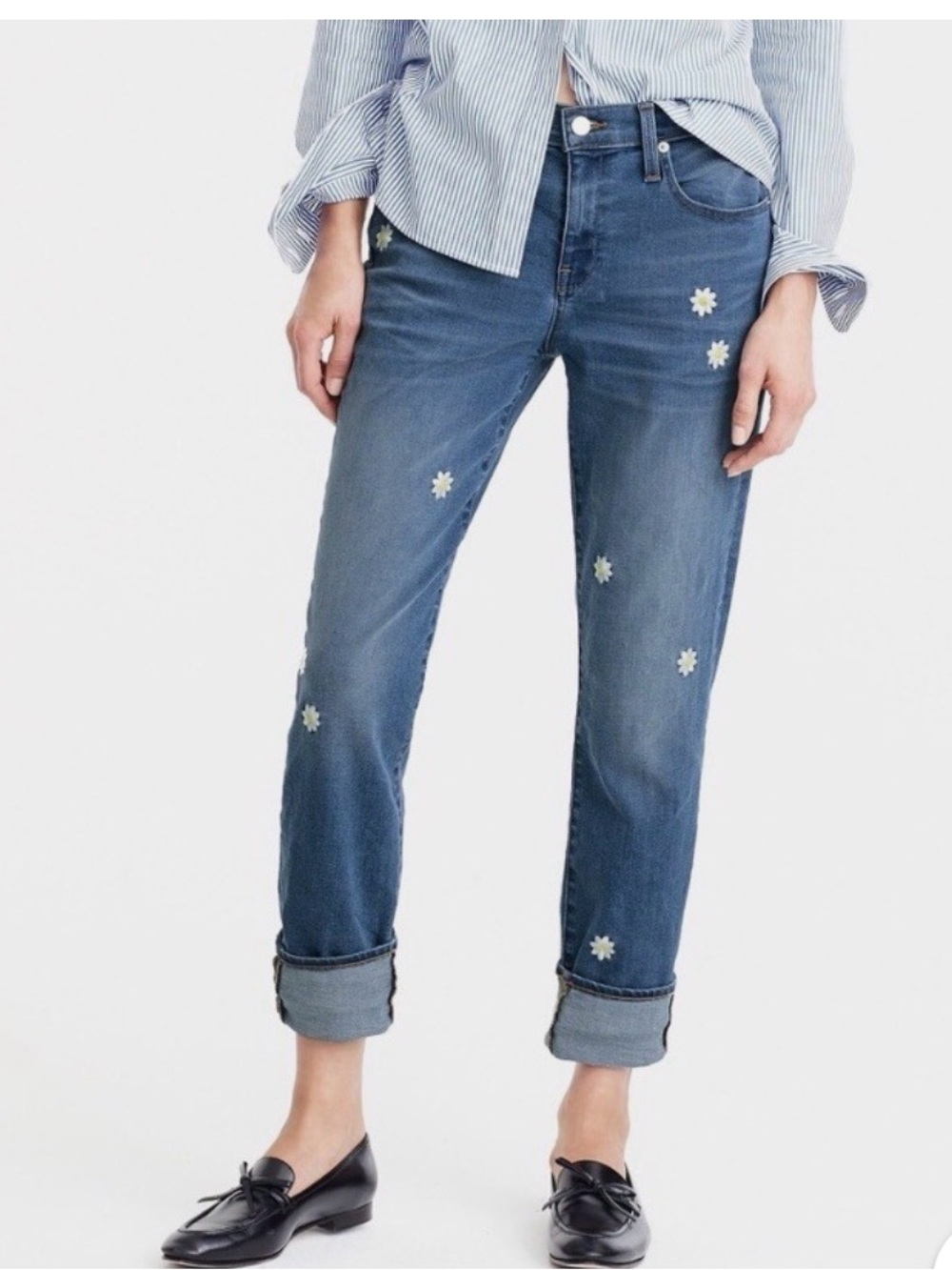 J. Crew Blue Daisy-Appliqué Boyfriend Jeans